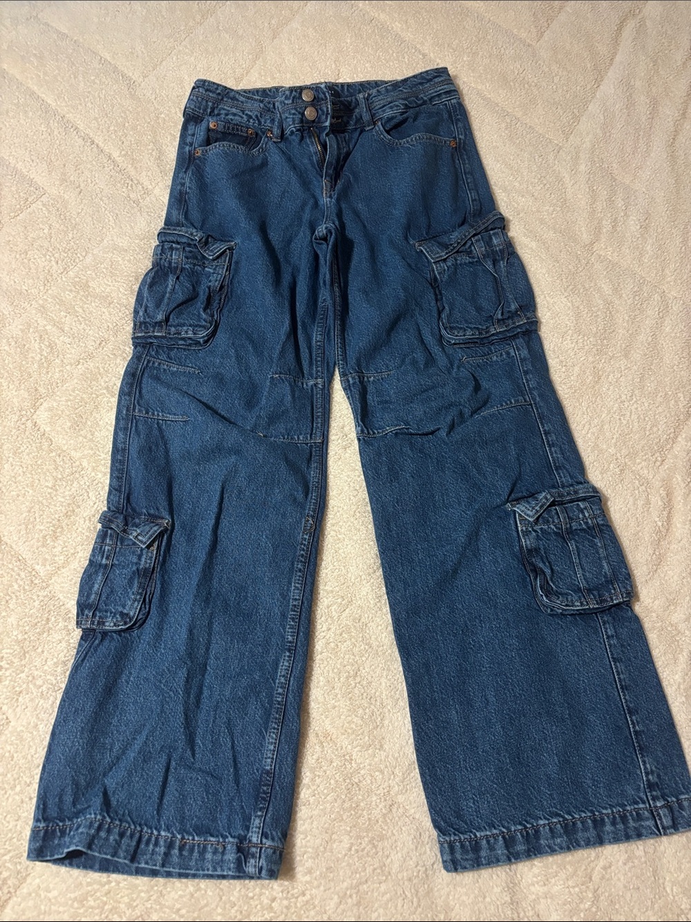 Aeropostale Dark Blue Baggy Wide Leg Cargo Jeans